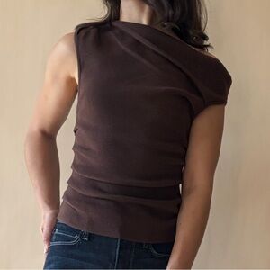 Elegant Brown Asymmetrical Women's Top